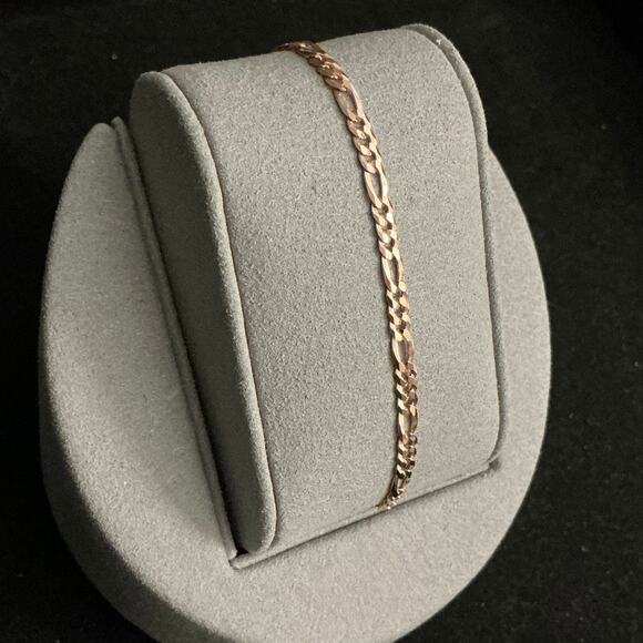 BEAUTIFUL 14k/925 Rose Gold Figaro Bracelet MADE IN ITALY~NEW~Retail $55 - Picture 3 of 7